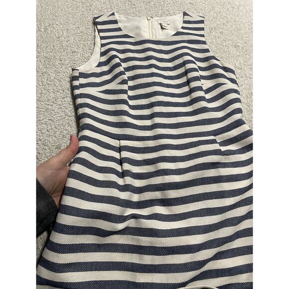 J. Crew Women's 4 Striped Pleated Sheath Dress Navy White Sleeveless Knee Length - Picture 2 of 10